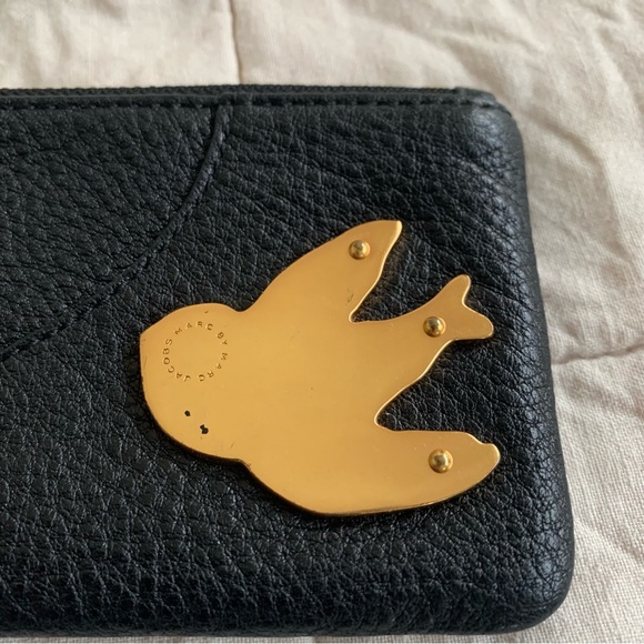 Marc Jacobs Black Leather Pouch with Gold Bird Accent - Picture 3 of 5